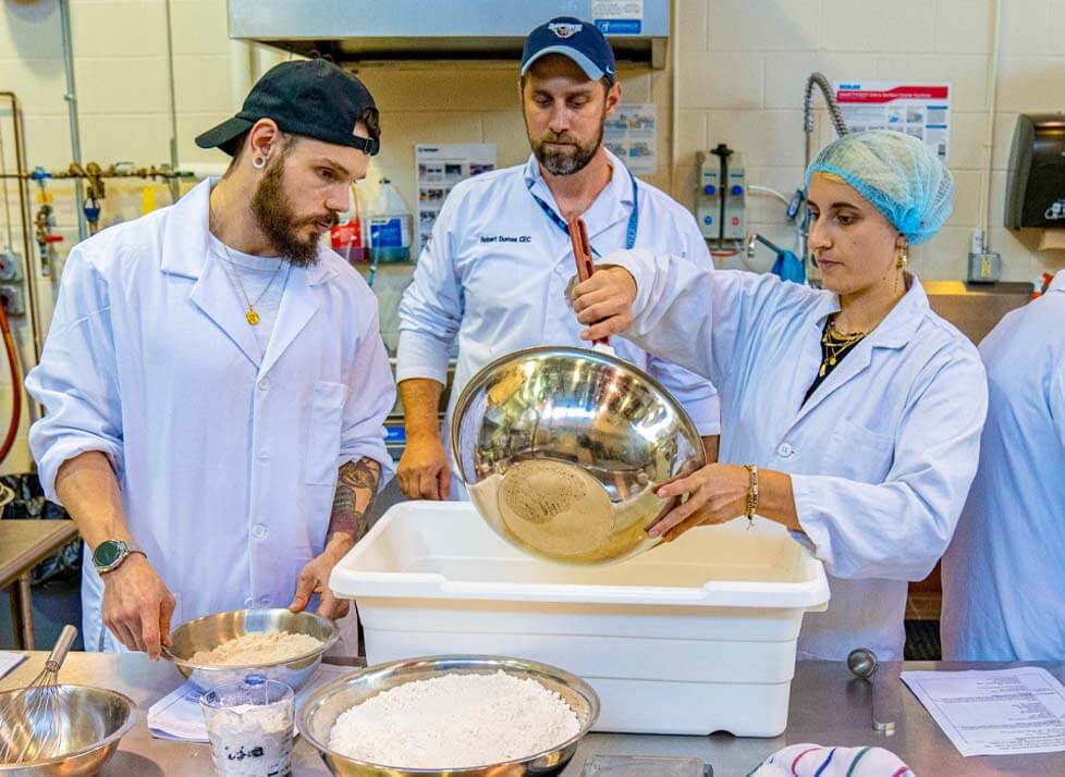 A photo of students in a food science lab