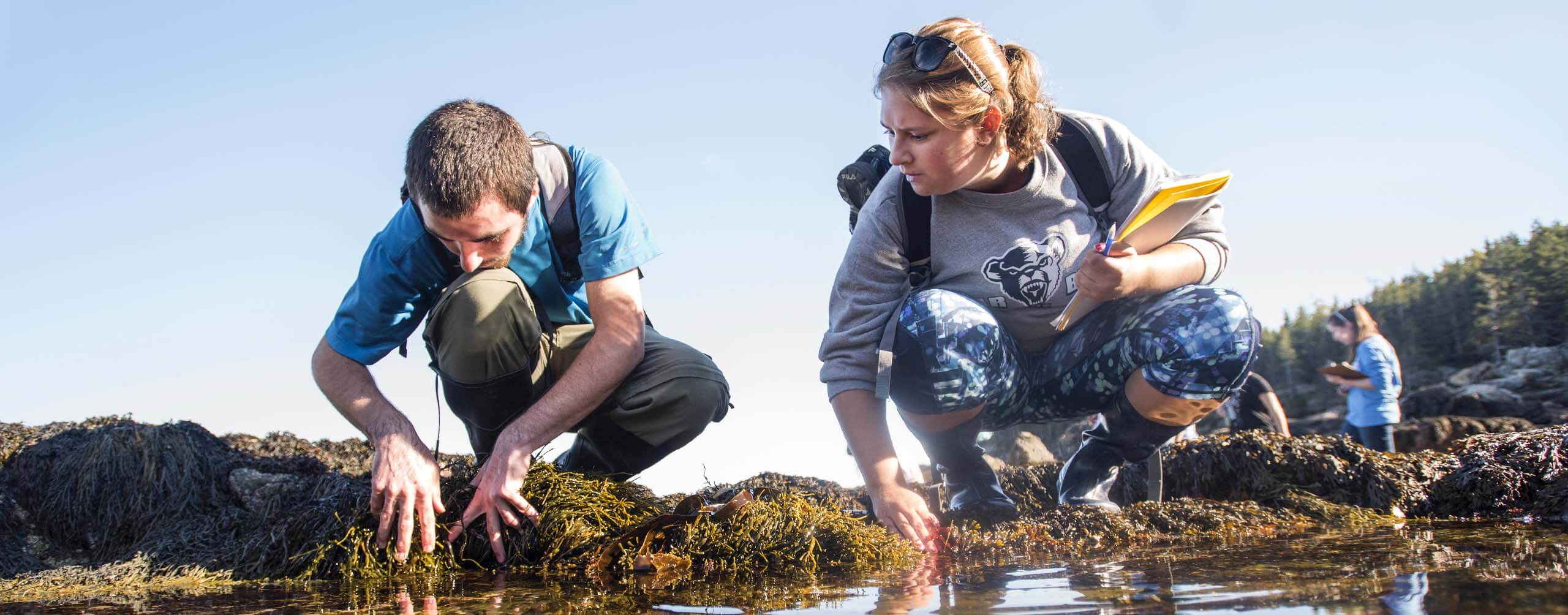 A photo of two people standing next to a tidal pool
