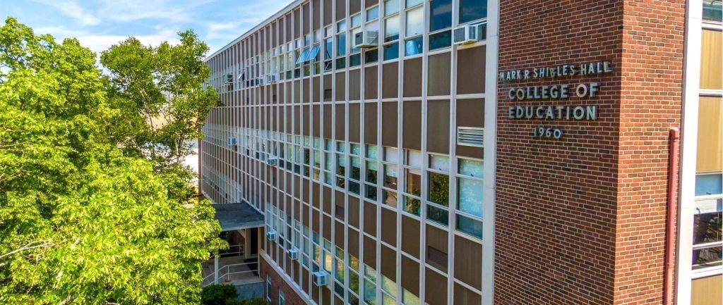 An aerial photo of Shibles Hall on UMaine's campus