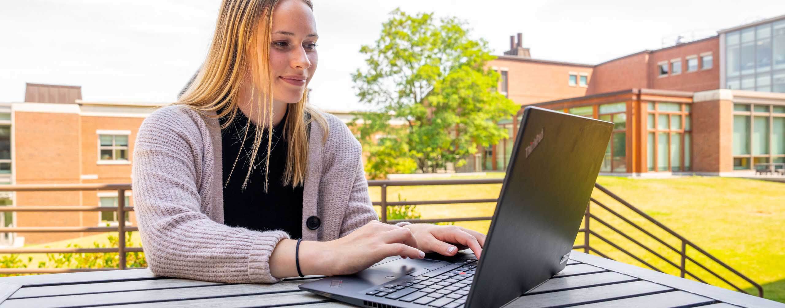 A photo of a person working at a laptop